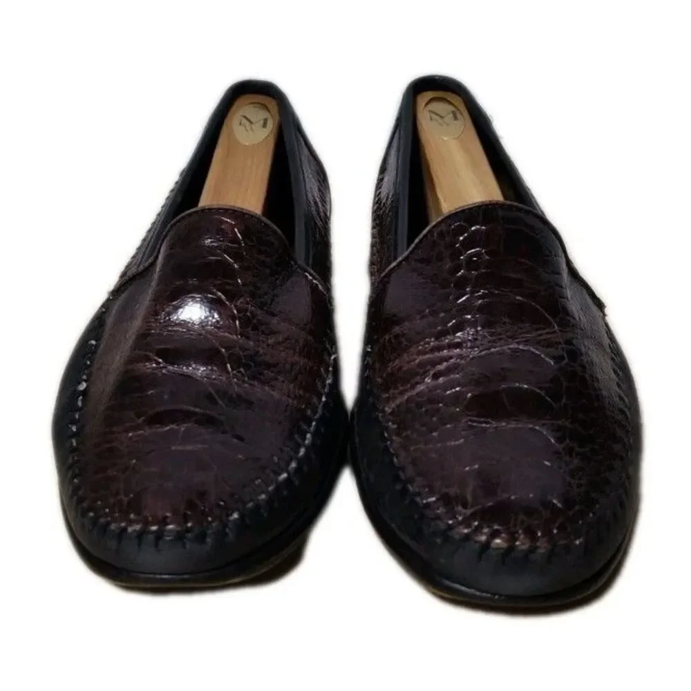 Belvedere Florence Brown Woven Leather Crocodile Toe Vamp Shoes Men's Size 9 M